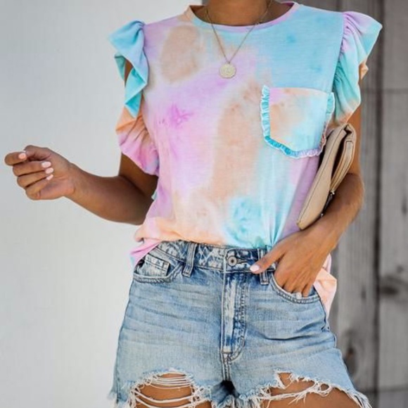 Vici Tops - Lionel Cotton Tie Dye Ruffle Tee